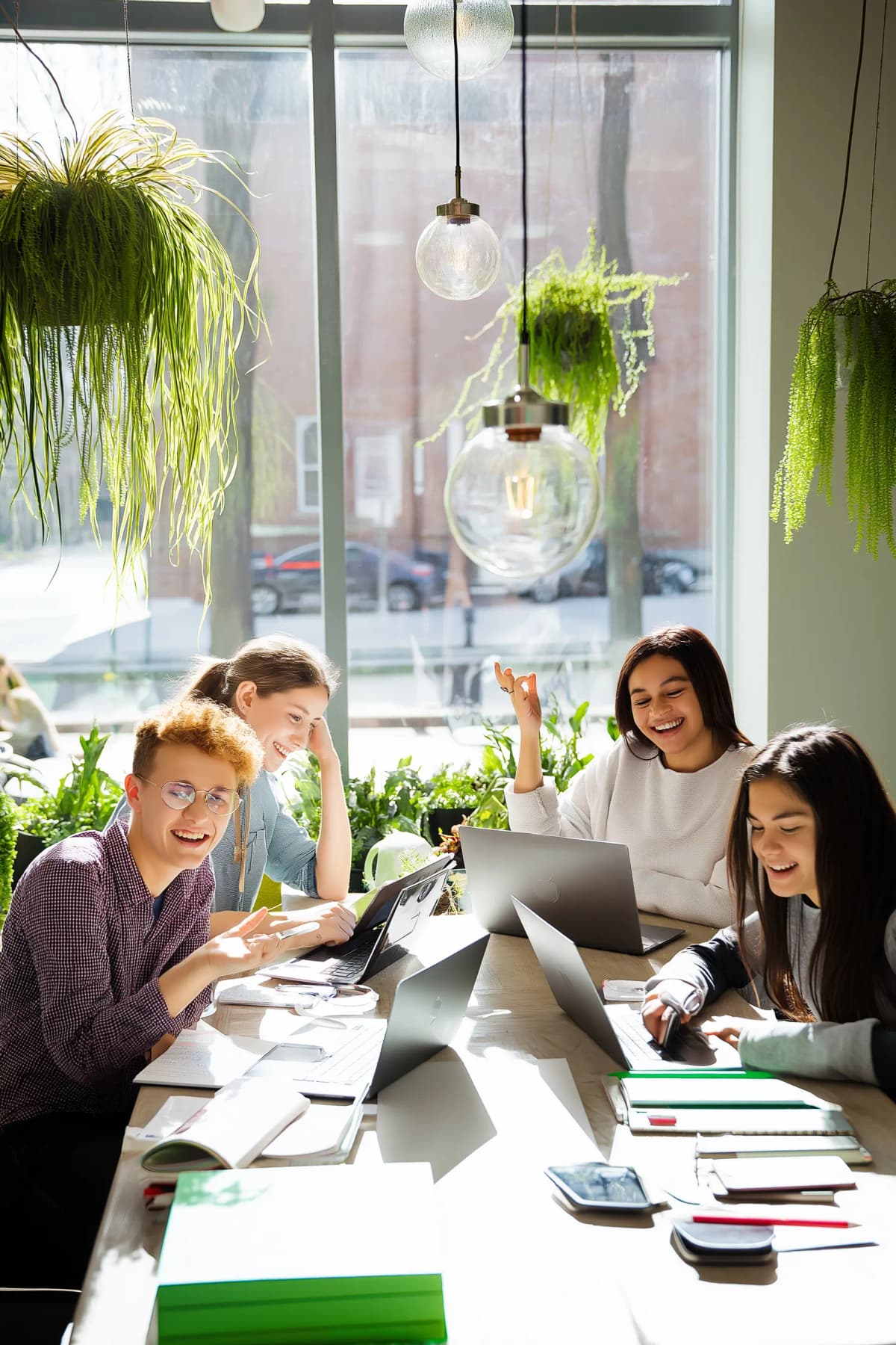 High school students working on college courses